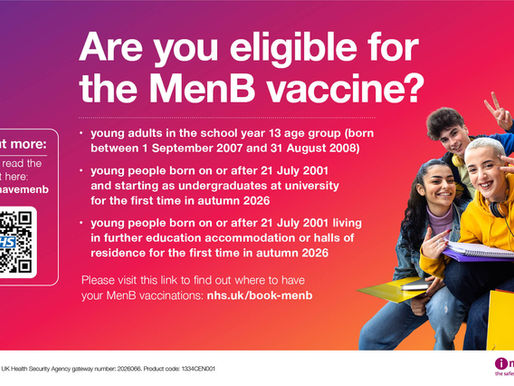 MenB vaccinations available to ALL year 13 leavers.