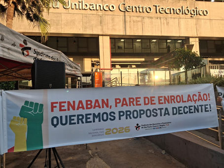 Paralisação dos bancários no Itaú Unibanco Centro Tecnológico durante a Campanha Nacional dos Bancários 2026