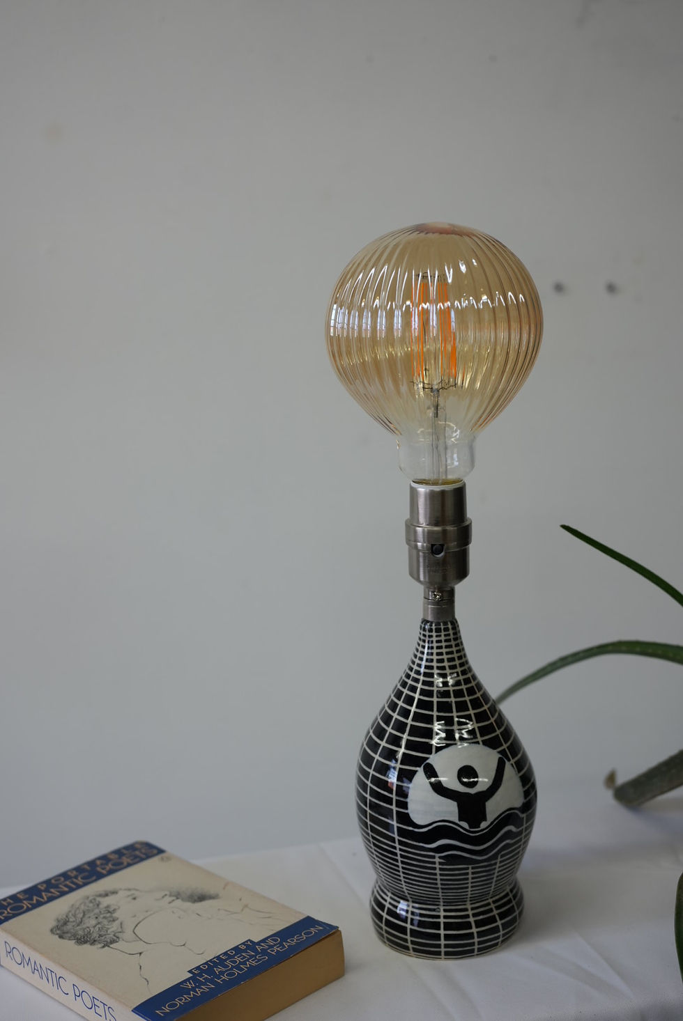 Thumbnail: Hand-painted Ceramic Geometric Design Black & White Lamp with infographic