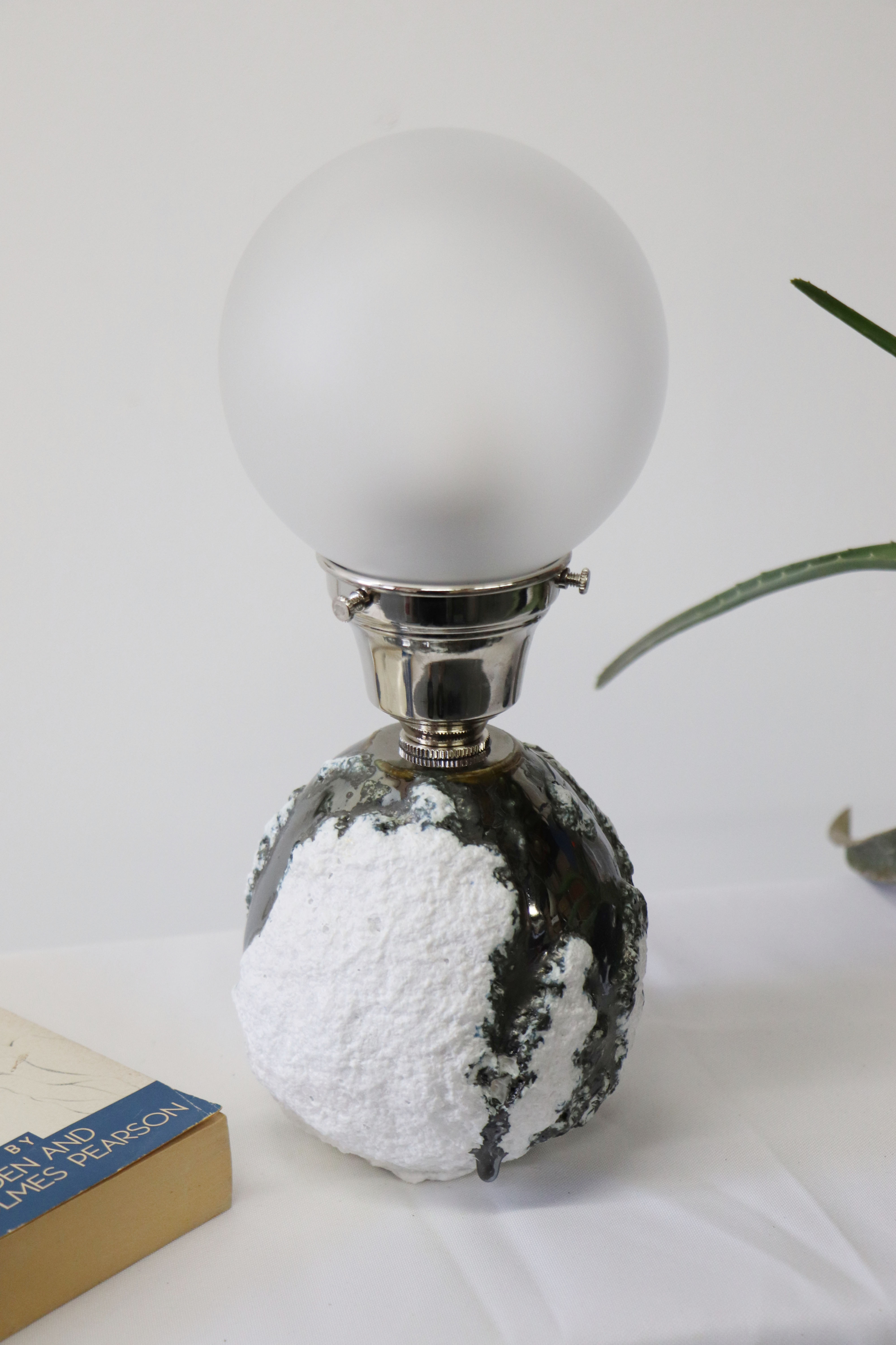 Lunar Melt – Small Globe Lamp with Bumpy Cloud Texture and Metallic Glaze