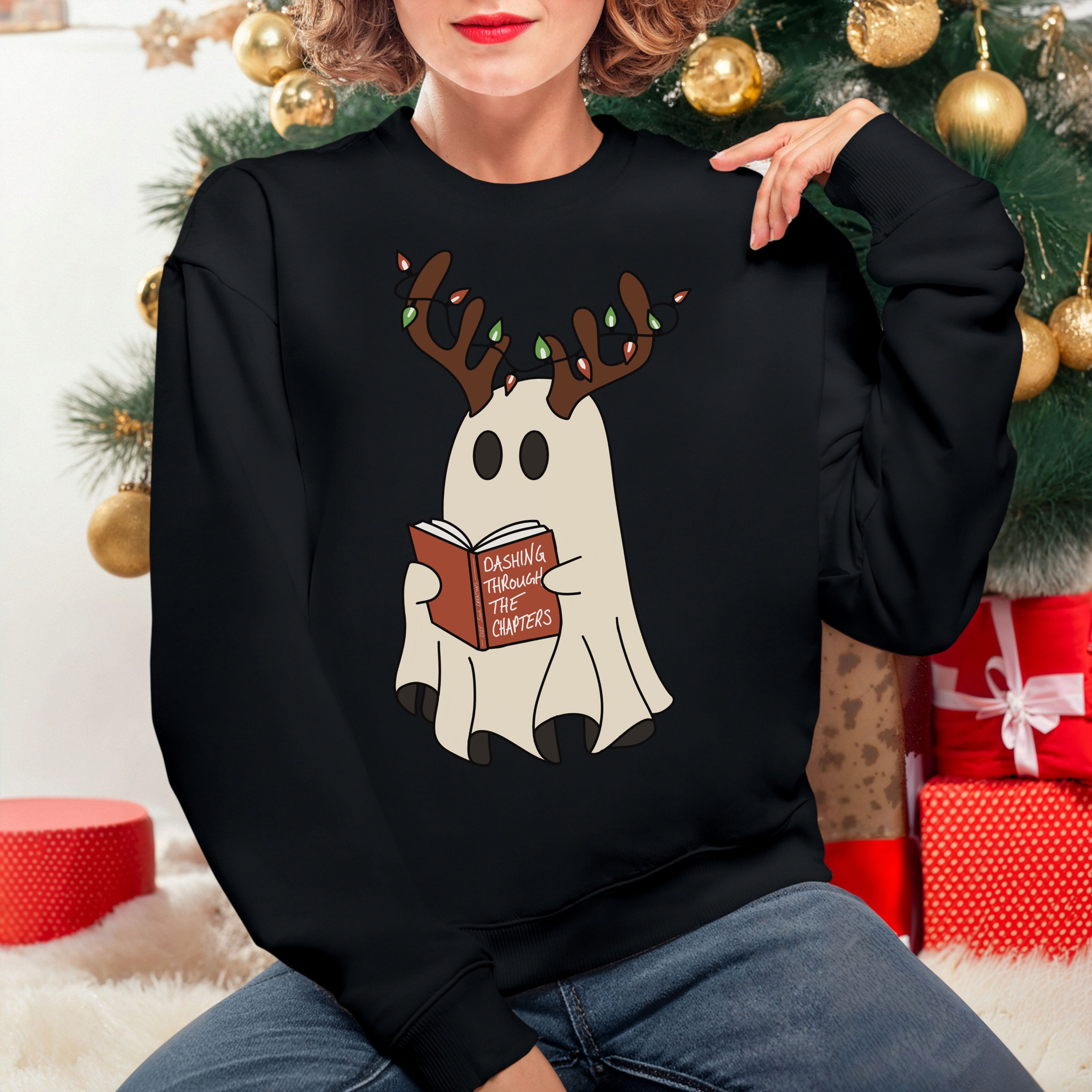 Dashing Through the Chapters Sweatshirt – Ghost Book Lover Holiday Crewneck