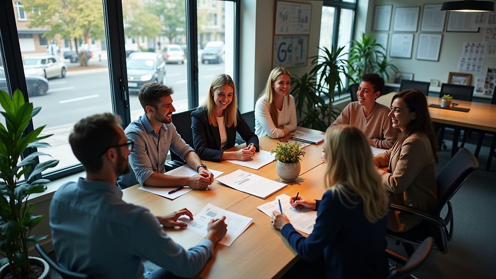 high angle view of a team celebrating project completion in an office