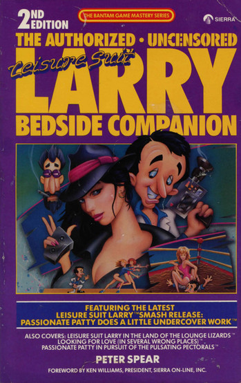 Book Cover for "The Leisure Suit Larry Bedside Companion" (Second Edition) features the title in yellow letters, over an image of Larry Laffer and Passionate Patti, as they appear on the cover of Leisure Suit Larry 5.