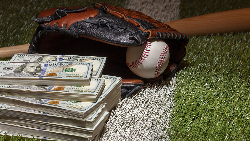 baseball mitt with stacks of cash