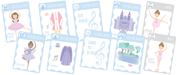 An example of a complete set of Sleeping Beauty Ballet for children's card game Build A Ballet