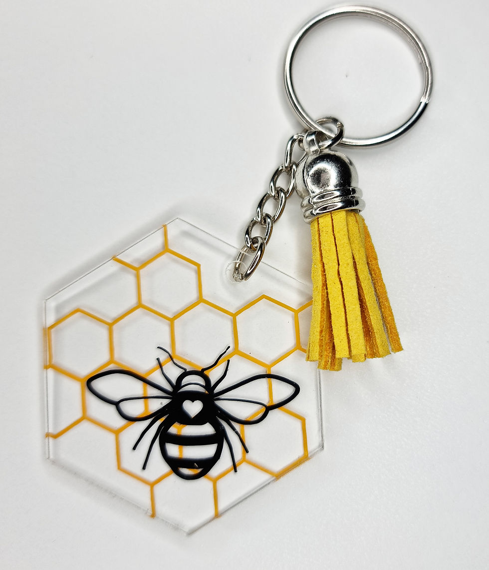 Thumbnail: Hexagonal Bee & Honeycomb Style Acrylic Keychain/keyring