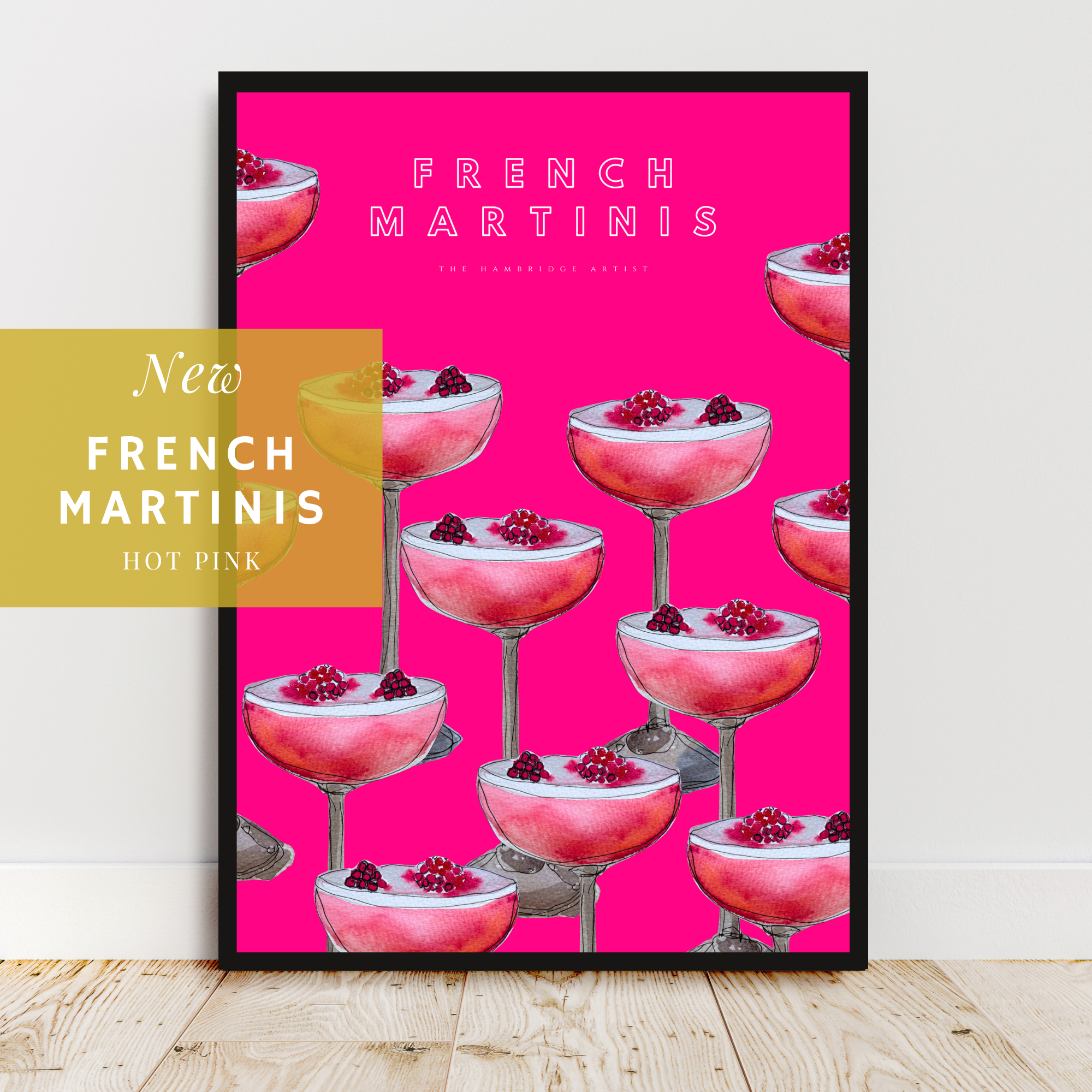 FRENCH MARTINIS HOT PINK UNFRAMED ART PRINT