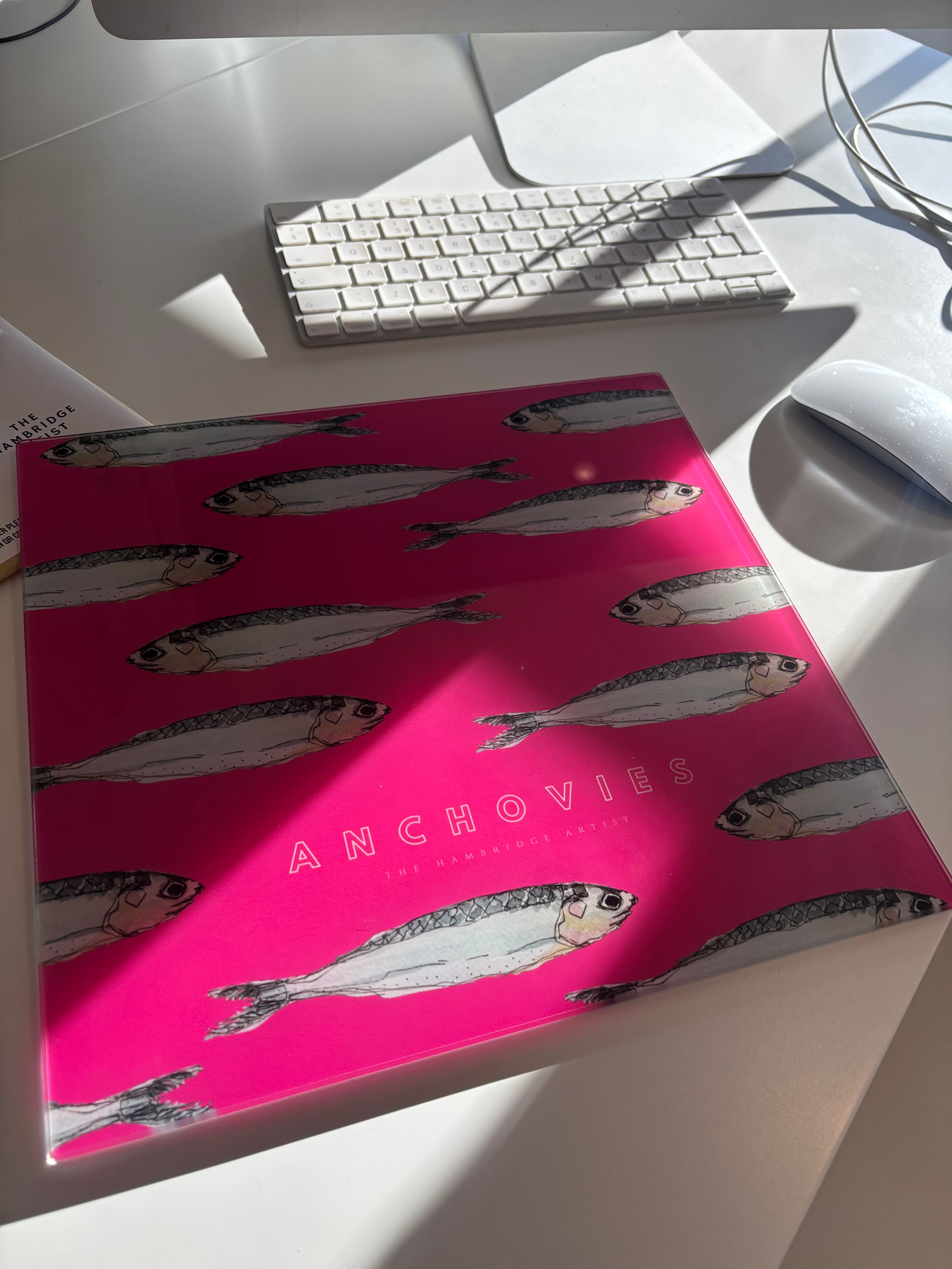 ANCHOVIES HOT PINK SQUARE GLASS BOARD