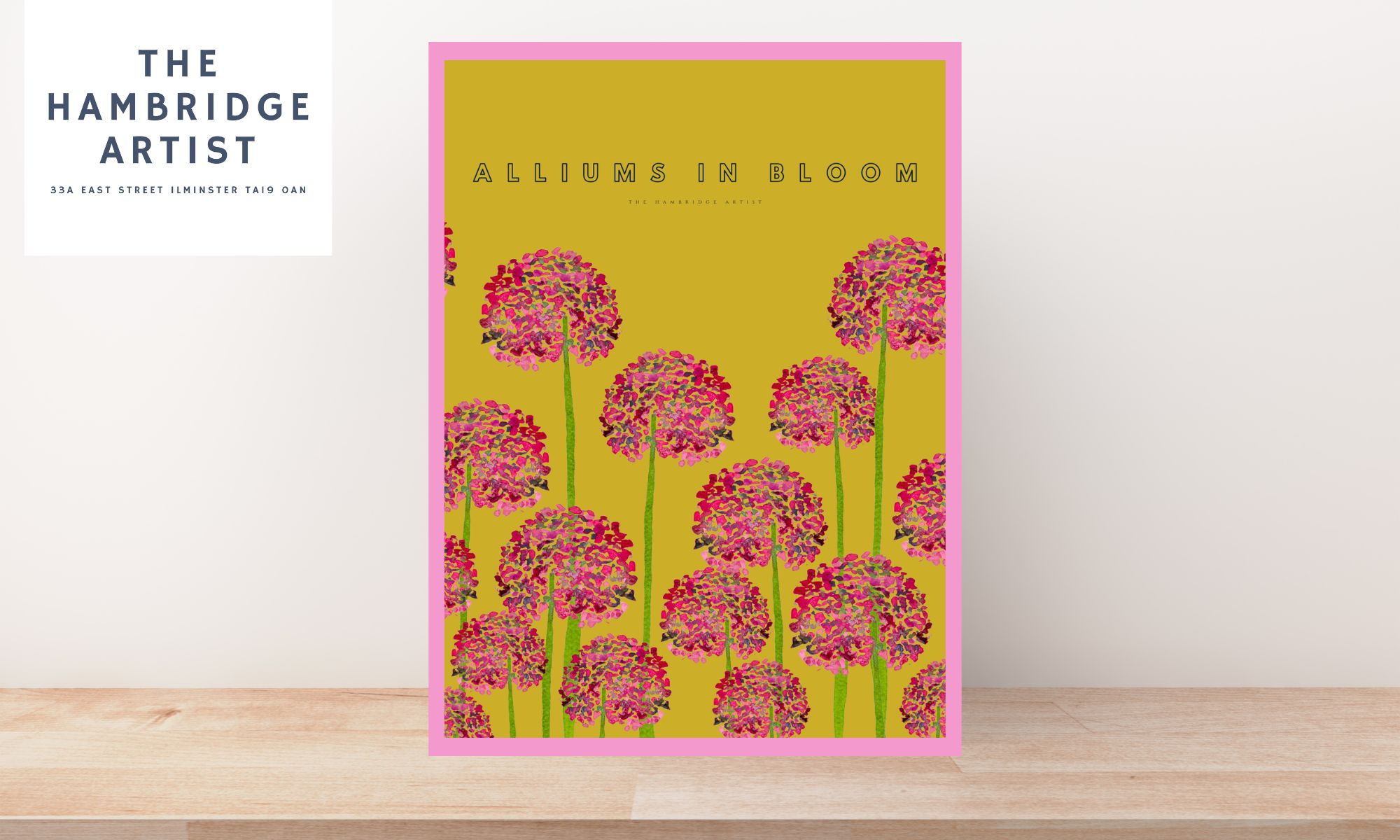 ALLIUMS IN BLOOM MUSTARD ART PRINT - CHOOSE FRAME COLOUR