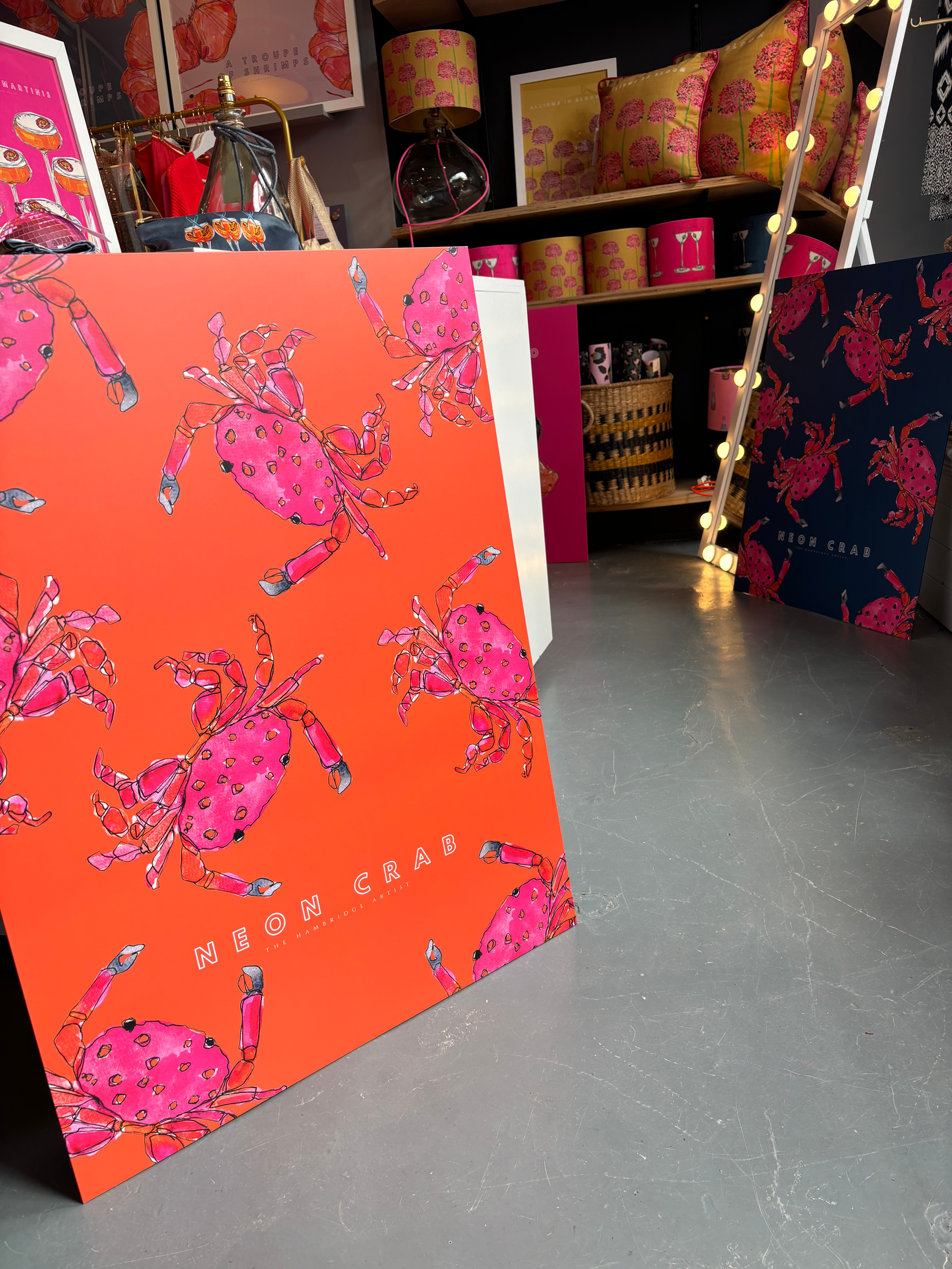 NEON CRAB ON ORANGE OUTDOOR ART PRINT A1 SIZE