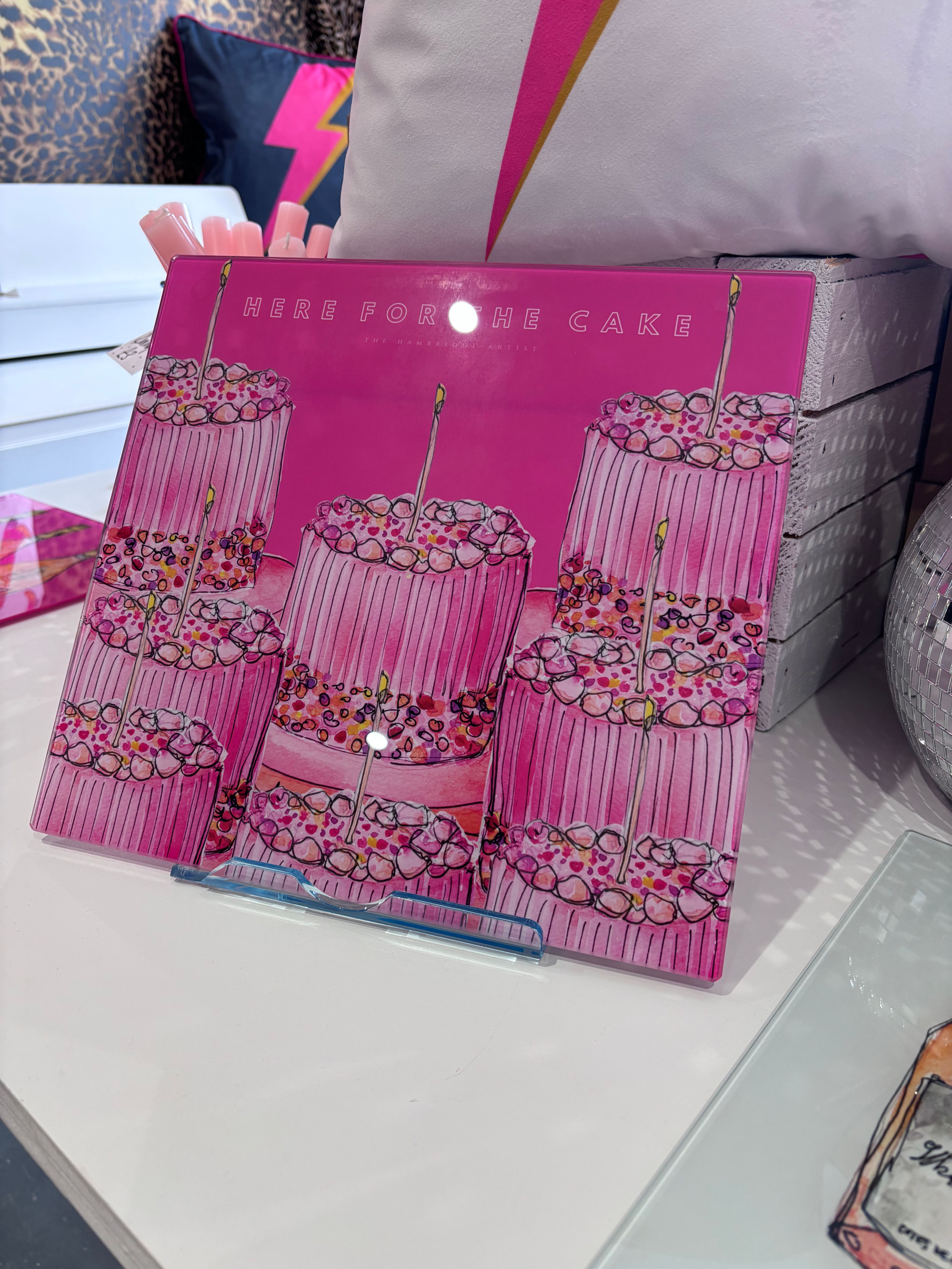 HERE FOR THE CAKE GLASS NIBBLES BOARD