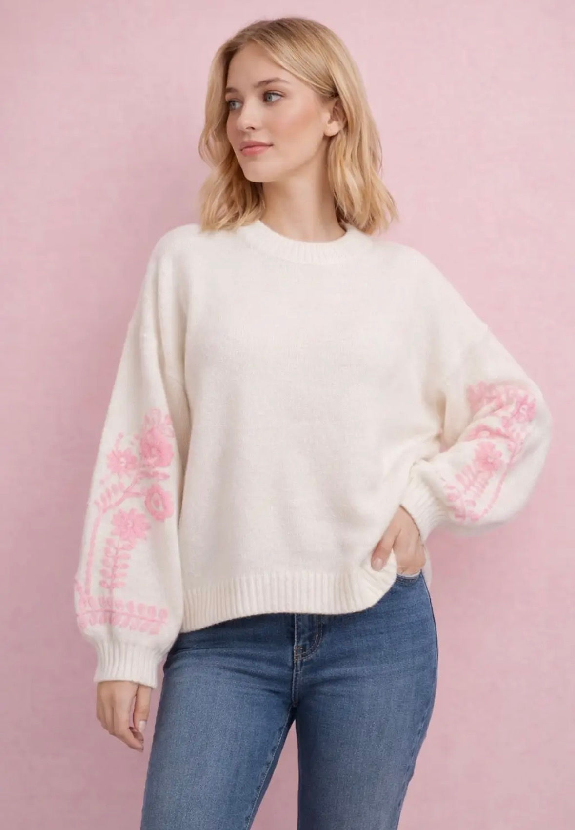 PINK EMBROIDERY ONE SIZE KNIT 8-18