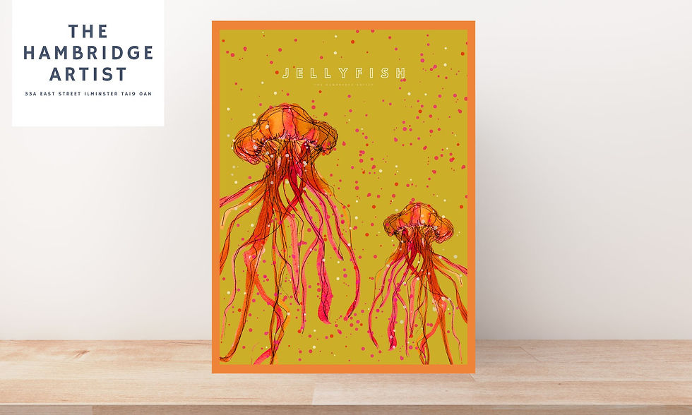 Thumbnail: JELLYFISH MUSTARD ART PRINT - CHOOSE FRAME COLOUR