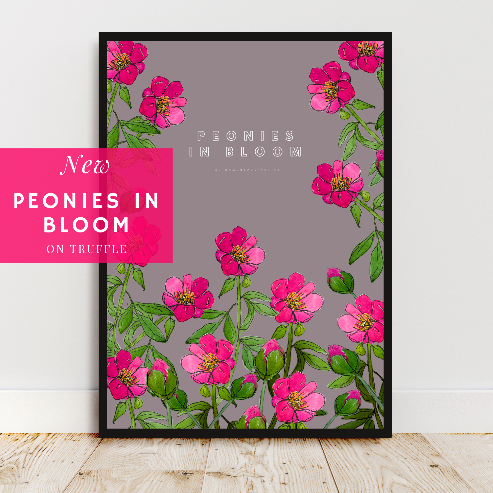PEONIES IN BLOOM 2025 ON TRUFFLE UNFRAMED ART PRINT