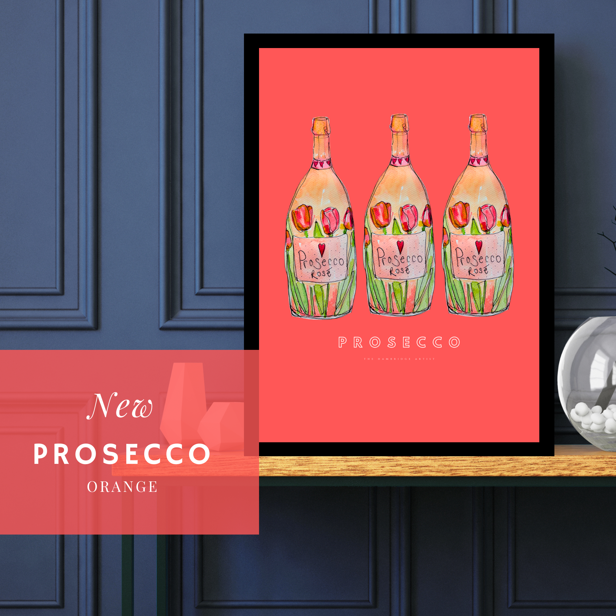 PROSECCO ON ORANGE ART PRINT UNFRAMED