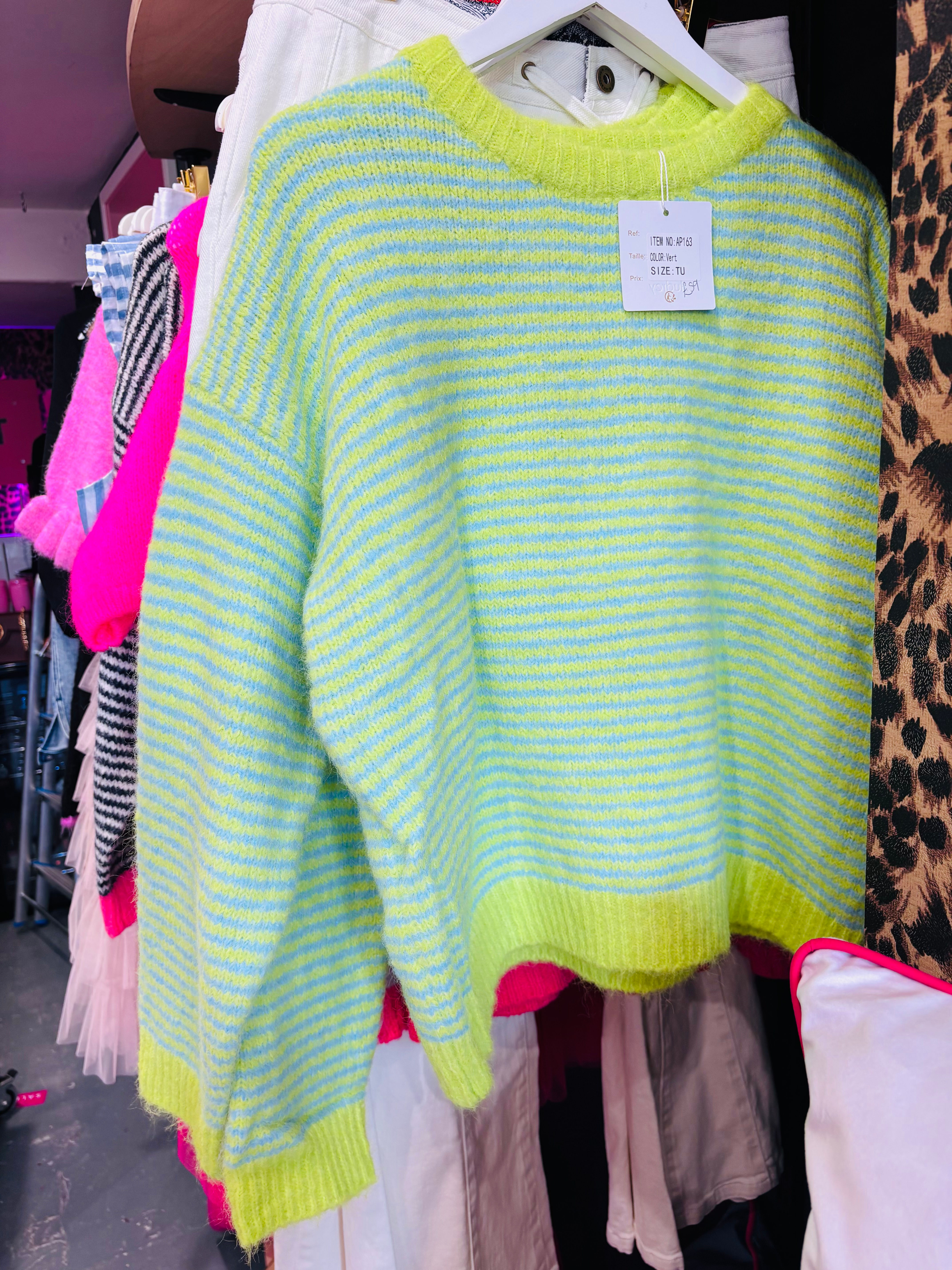 NEON GREEN BLUE STRIPE KNIT