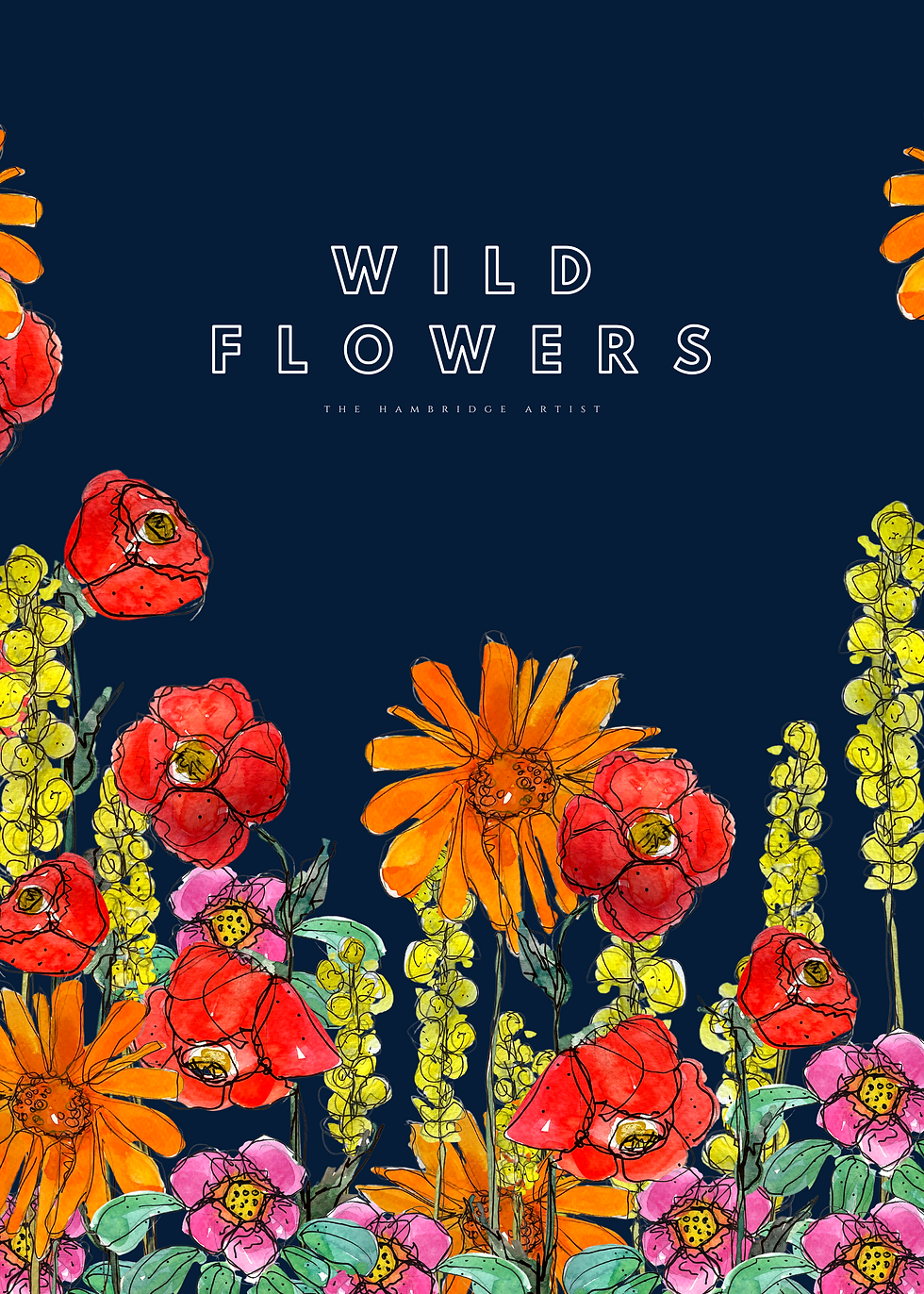 Thumbnail: WILD FLOWERS ART PRINT ON NAVY UNFRAMED