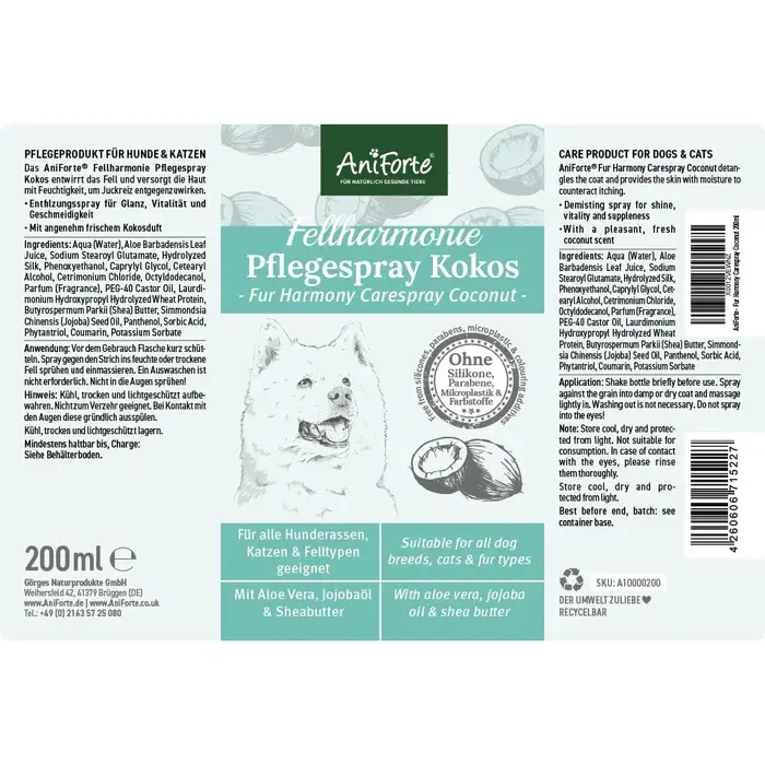 Miniaturbild: Fellharmonie Pflegespray Kokos - Ohne Mikroplastik, Silikone und Farbstoffe