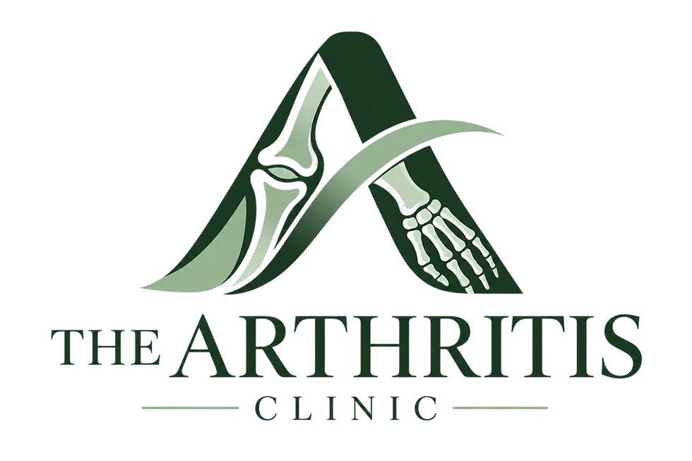 Graphic logo design featuring a stylized letter A incorporating skeletal bone structures. Professional and clean aesthetic for a medical clinic.