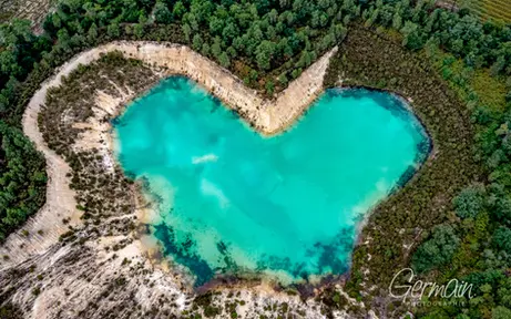 Blue Lake, Lac Bleu, landscape, nature, drone, photo, forest, lake, Charente, forest, pine, pines, pine forest, art, aerial, Photography, photography, professional drone photographer, heart, heart, love