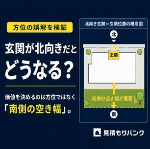 玄関が北向きだとどうなる?価値を決めるのは方位ではなく「南側の空き幅」