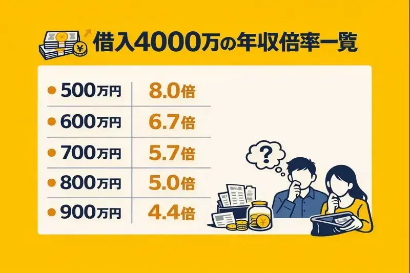 借入4000万の年収倍率一覧