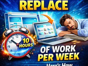 Man sleeping next to a laptop with an alarm clock showing "10 Hours." Text: "Your Website Should REPLACE 10 HOURS OF WORK PER WEEK—Here's How."