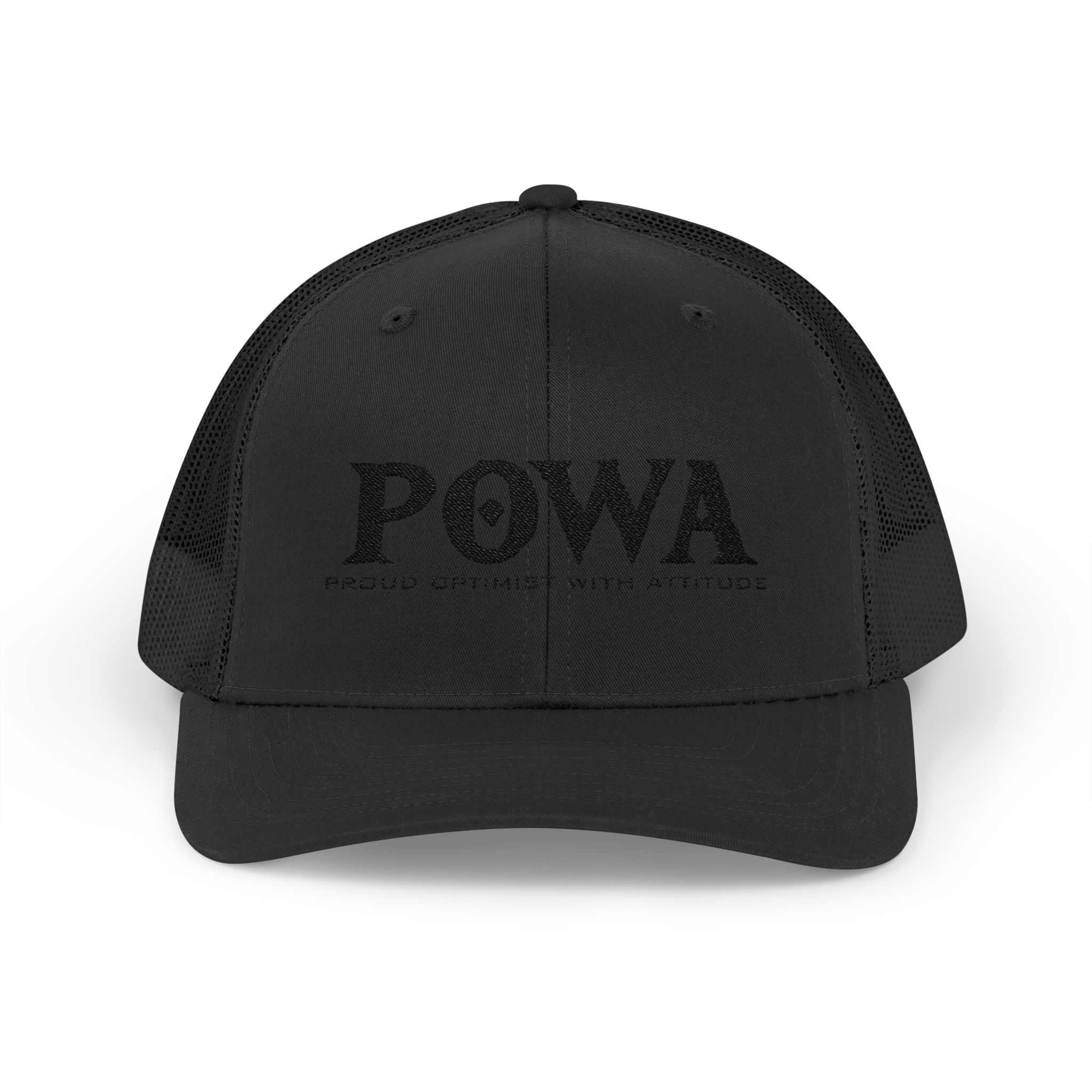 POWA (Proud Optimist With Attitude) Trucker Hat (BLK-ON-BLK)