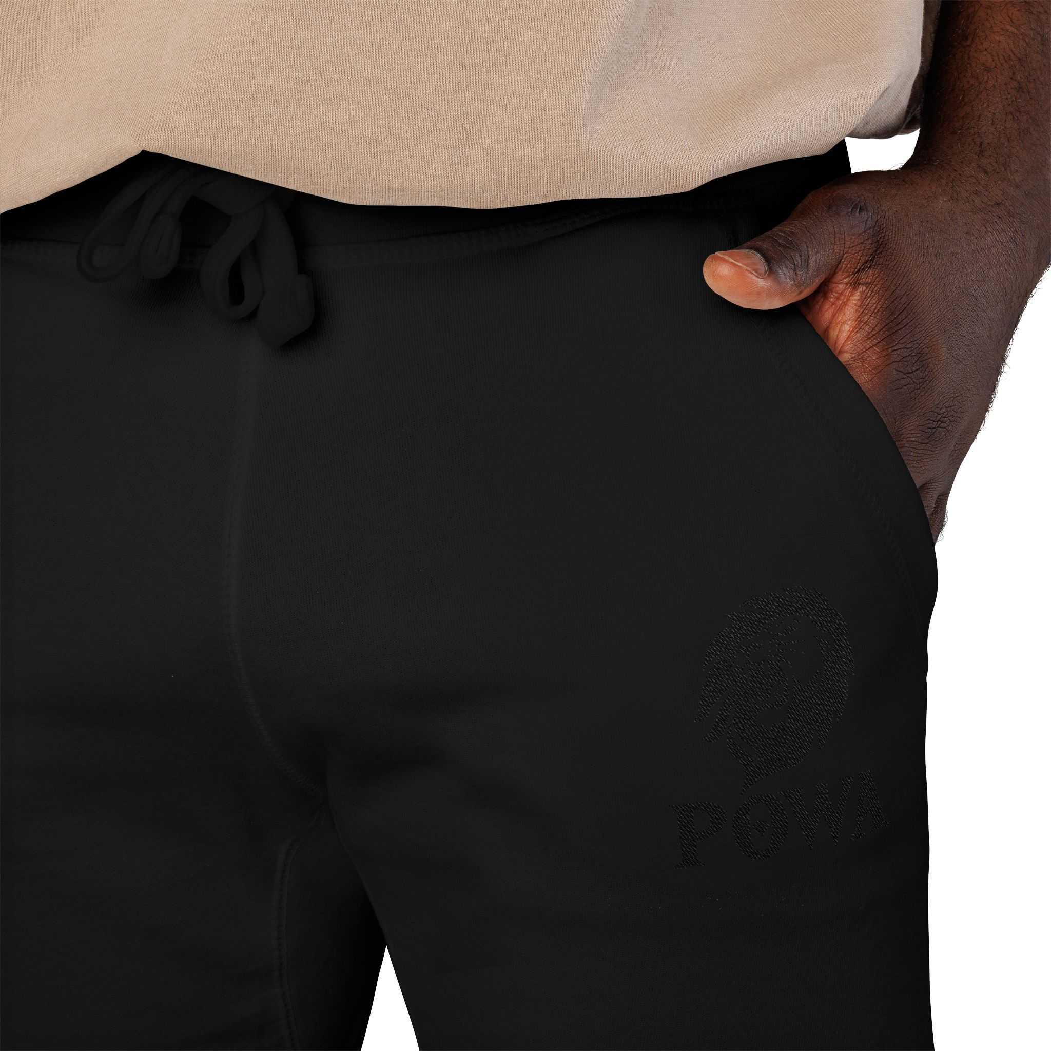 POWA Signature Logo Embroidered Fleece Sweatpants (BLK-ON-BLK)