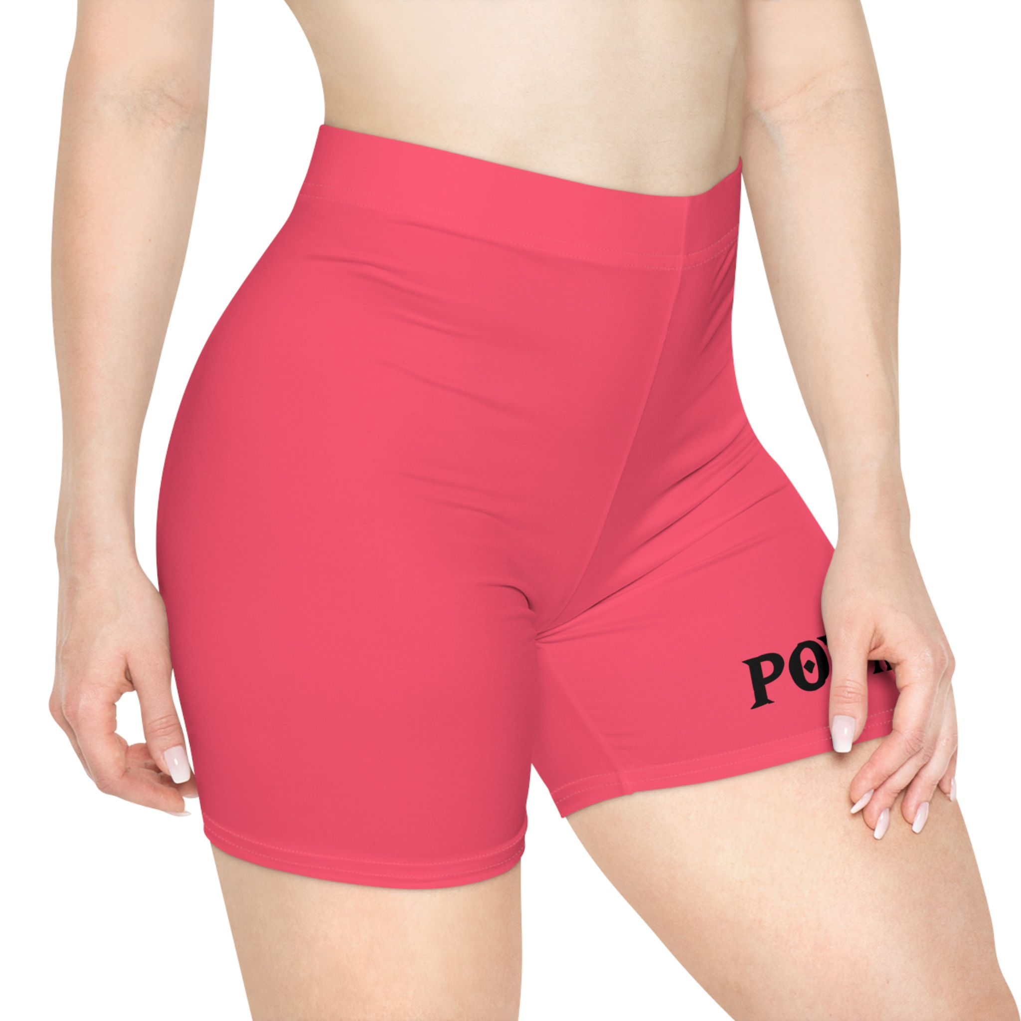 POWA Women's Hot Coral Sporty Workout Biker Shorts