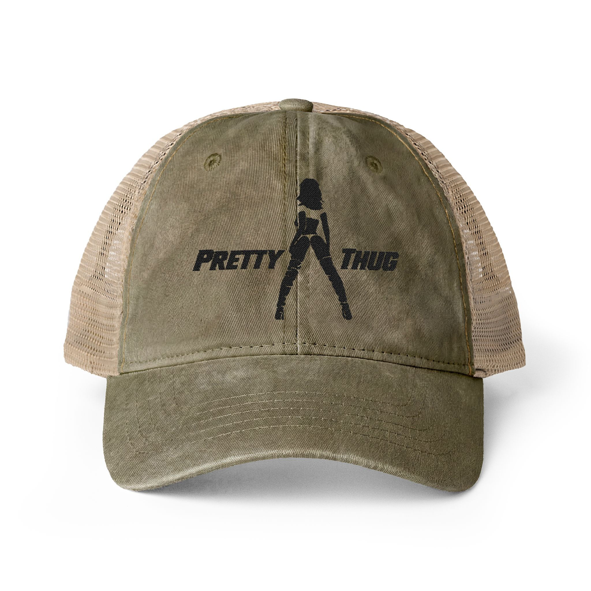 Pretty Thug (Camo) Mesh-Back Cap with Ponytail Opening