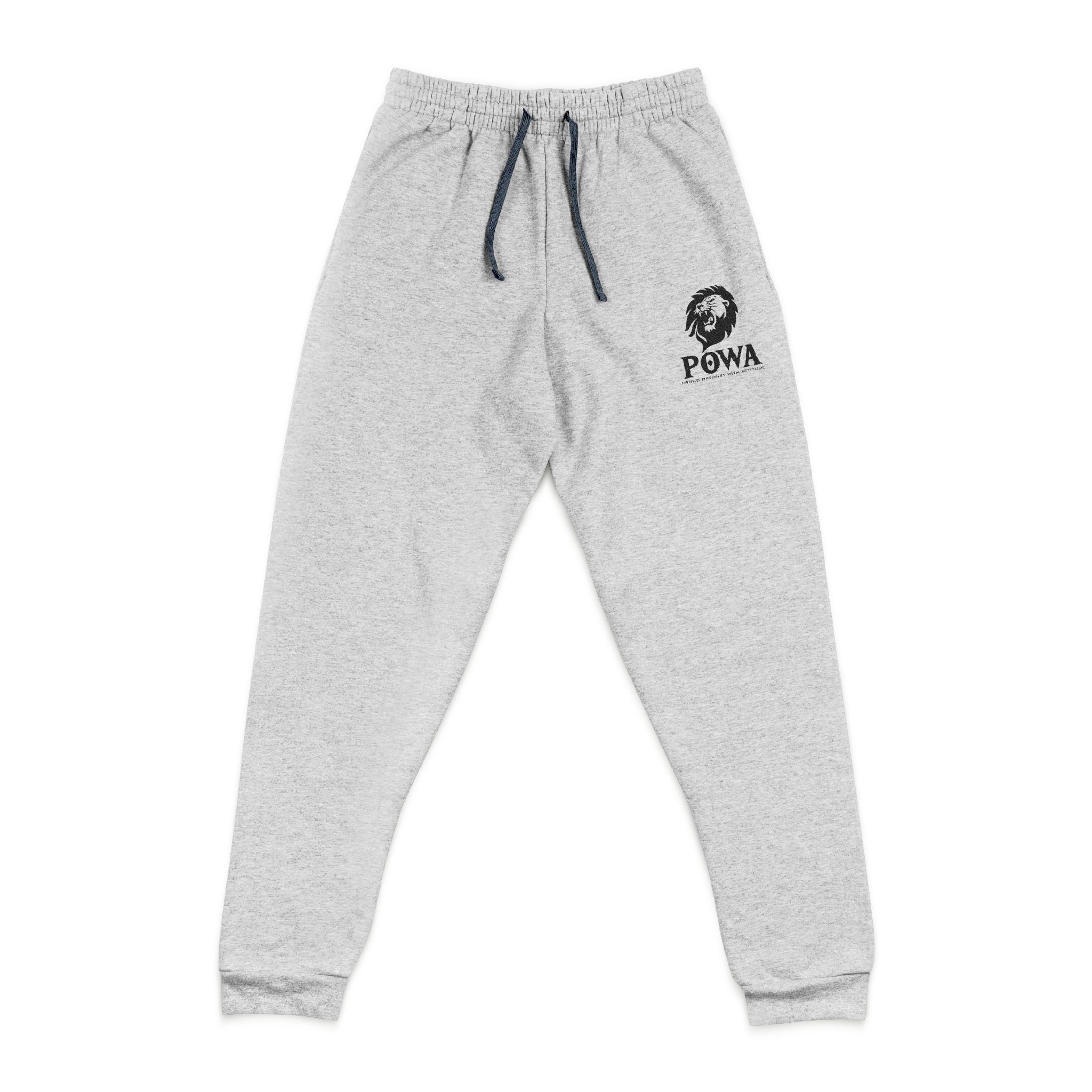 Embroidered 'POWA' Grey Joggers — Casual Athletic Sweatpants