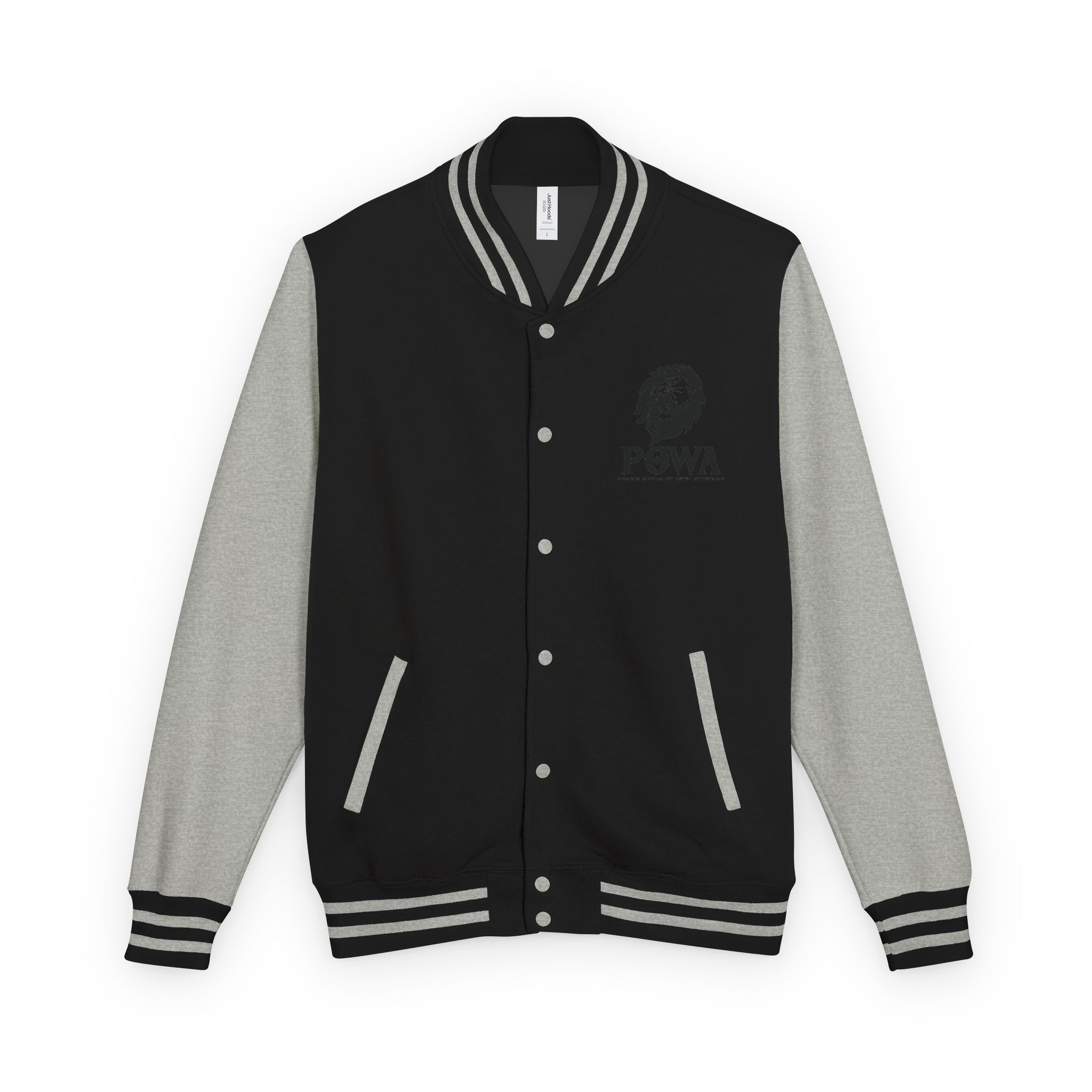 Unisex POWA Signature Logo Letterman Retro Jacket (BLK-On-BLK)