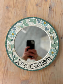 miroir en mosaïque, feuillage fleurs en mosaïque