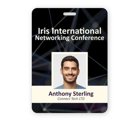 Assorted custom printed event badges with lanyards for staff and attendees