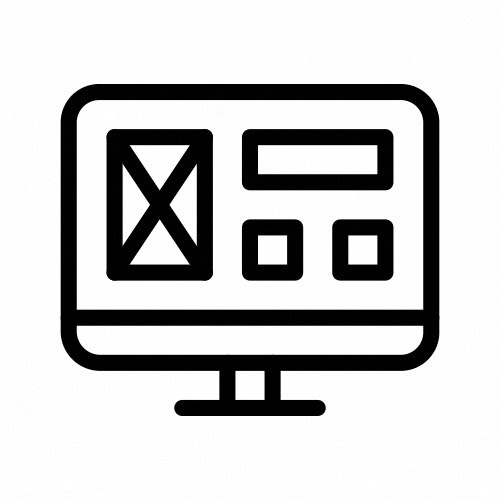 Desktop computer and moving layout icons with GIF animation