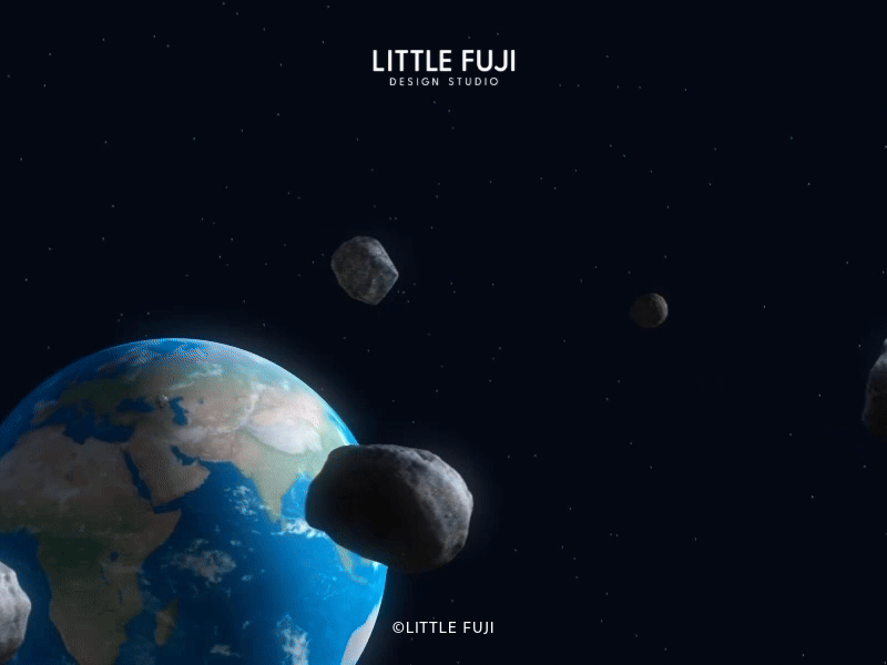 Rotated 3d earth and asteroids in galaxy, animated gif