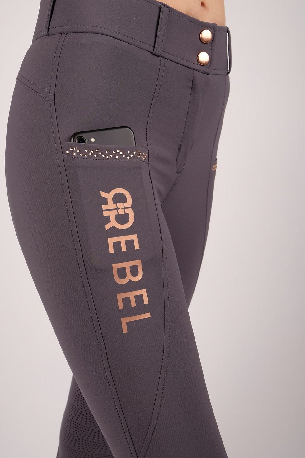 Thumbnail: Montar rebelHighwaist with smartphone pockets and rosegold logo - Grey, Fullgri