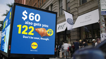 Lidl US parks a billboard truck outside RYE, New York's viral $60 bread bakery, to sell its $3.99 loaf