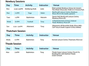 Sport In Mind June timetable