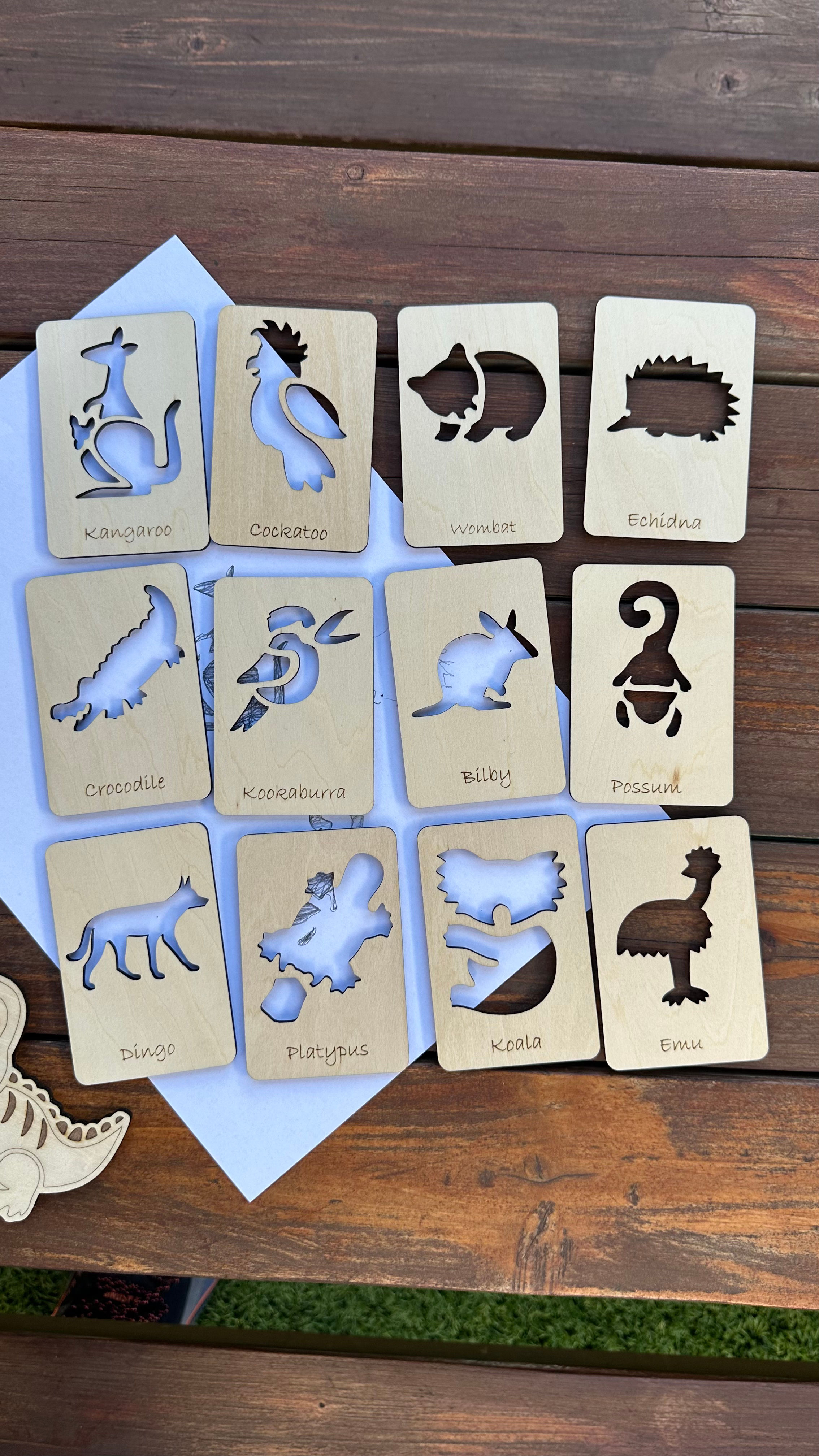 Australian Animal Stencils | Montessori Animal Tracing Cards | Wooden Animal Lea