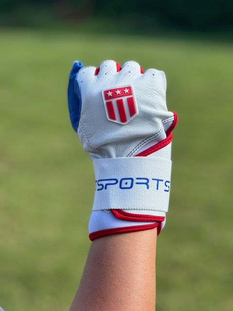 Thumbnail: Long cuff White with a Royal Blue Palm Stock
