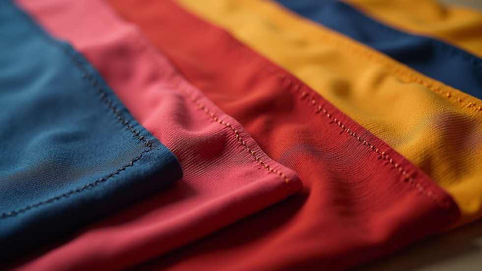 Close-up view of fabric swatches in various colors and textures for team apparel