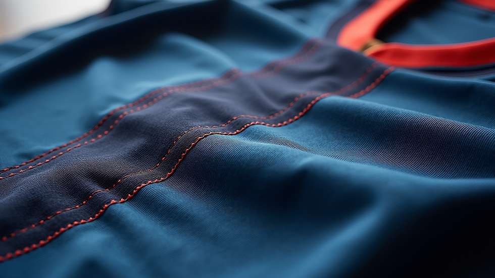 Close-up view of a custom sports jersey fabric texture and stitching details