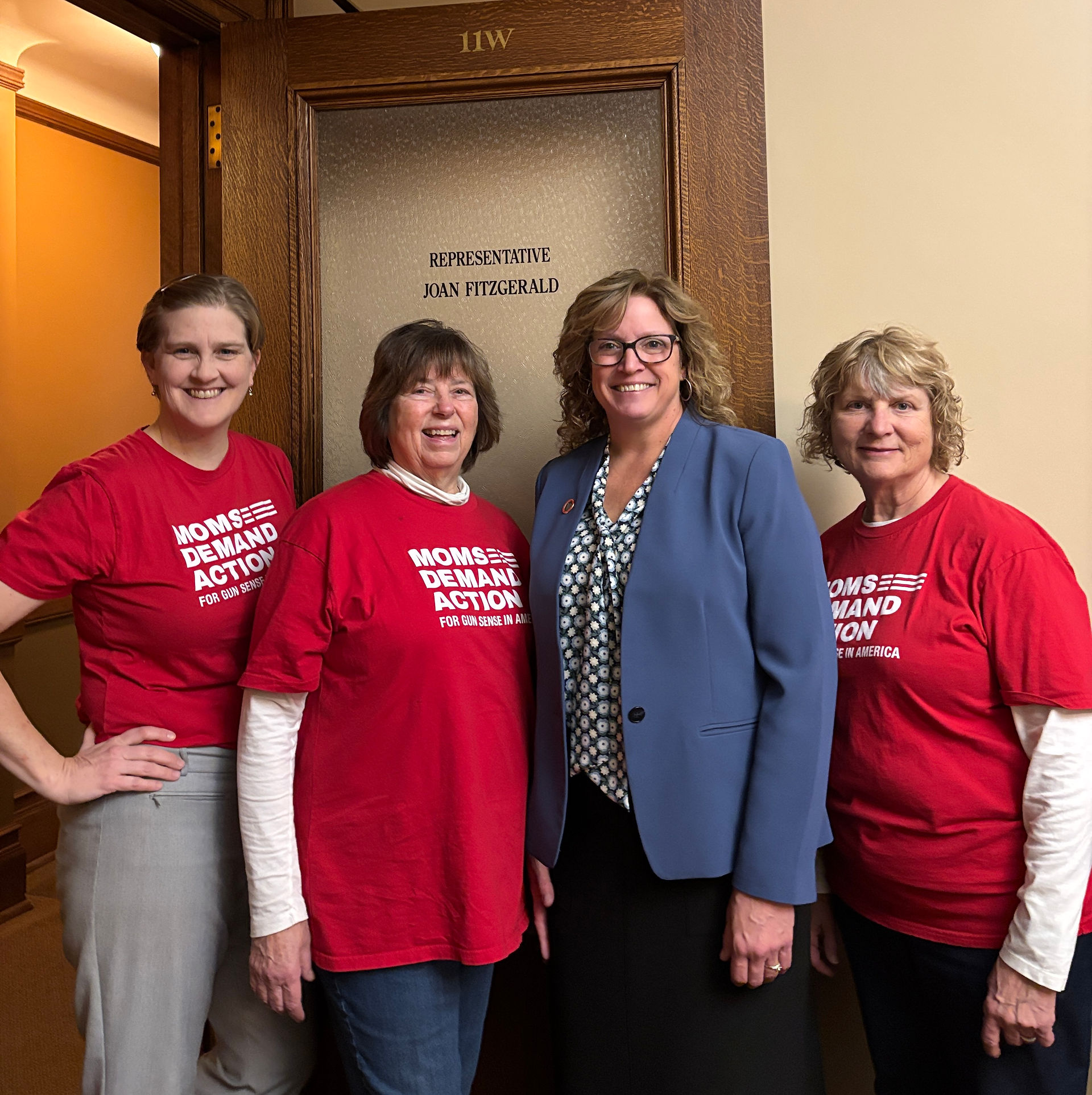 Rep. Joan Fitgerald meets with representatives from Moms Demand Action, Jenny, Deb and Sue.