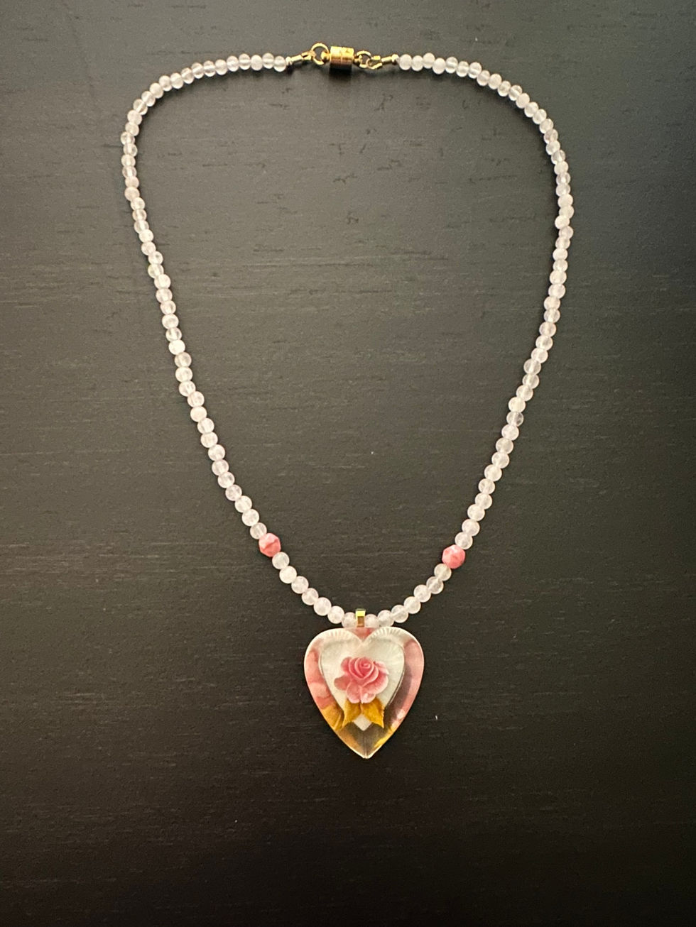Reverse Inaglio Heart Shapped with Pink Rose