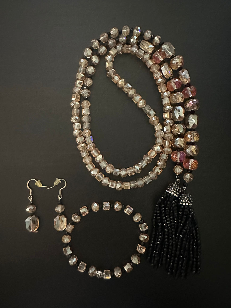 Amber AB Lariat, Bracelet and Earrings