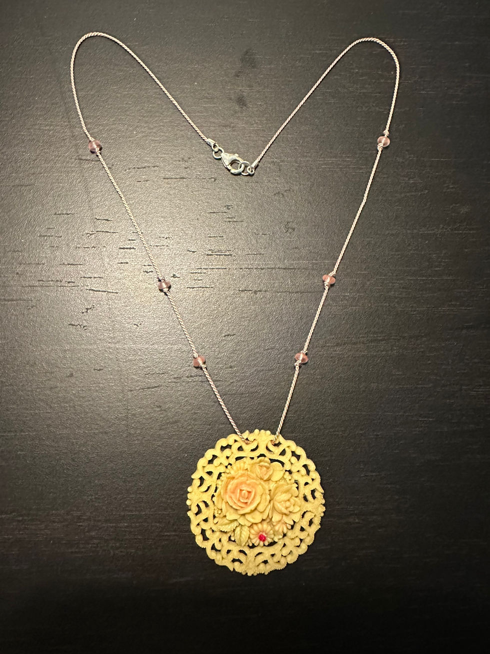 Round Cream and Pastel Floral Necklace