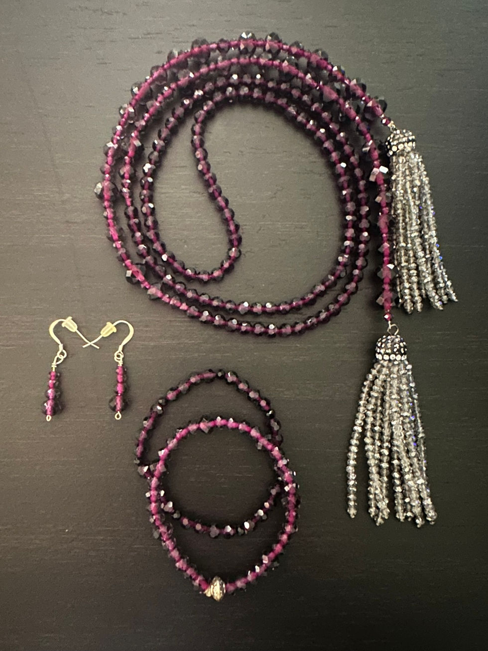 Amethyst Bead Lariat, Bracelets and Earrings