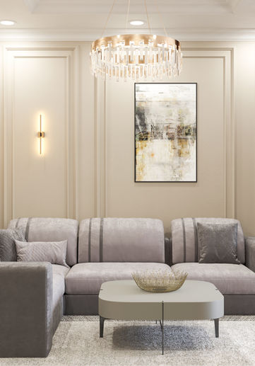 Situated near the Memar Ajami metro station, this 52 m² apartment demonstrates a sophisticated spatial solution designed for modern, small-footprint living. To maximize efficiency within the compact layout, the living room and kitchen were integrated into an open-plan configuration, intelligently zoned using a custom decorative wood partition that defines the space while maintaining fluid sightlines and light. Rendered in a refined neoclassical aesthetic, the curated furniture, classical architectural details, and warm natural textures work in harmony to deliver an elegant, comfortable, and visually expanded interior.